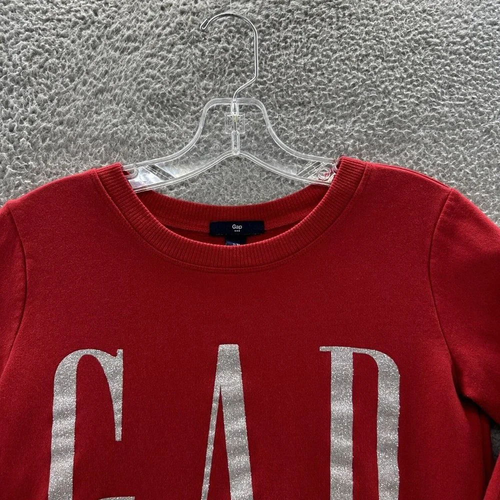 GAP‎ Sweatshirt Women's XS Red Graphic Glittered LOGO Crew Neck Sweatshirt XS